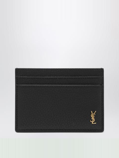 SAINT LAURENT Tiny Cassandre card holder in black hammered leather