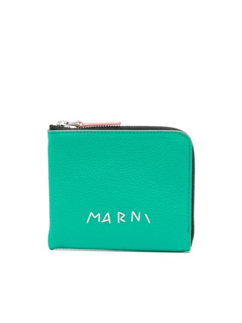 embroidered-logo leather wallet