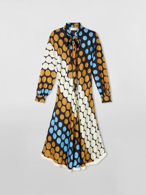 Marni POP POIS PRINT VISCOSE SATIN DRESS WITH LAVALLIÈRE COLLAR