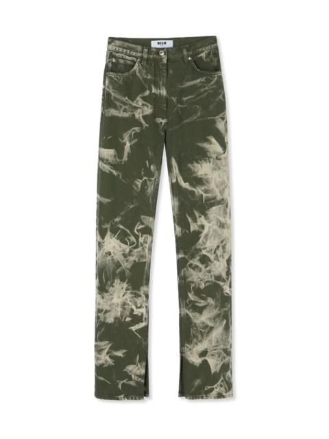 Bull cotton pants with marbleized tie-dye treatment