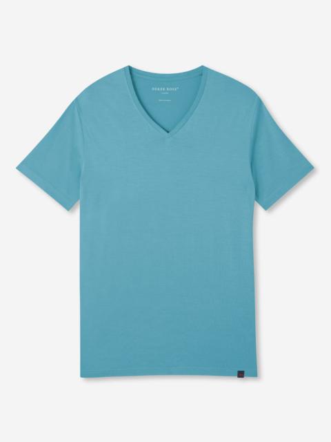 Derek Rose Men's V-Neck T-Shirt Basel Micro Modal Stretch Harbour Blue