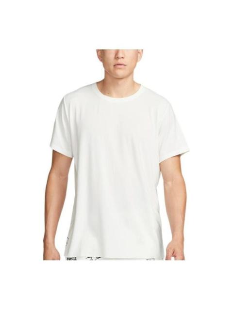 Nike Men's Nike Yoga Dri-FIT Solid Color Back Pattern Printing Round Neck Training Sports Short Sleeve Wh