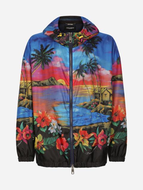 Dolce & Gabbana Hooded nylon jacket with Hawaiian print