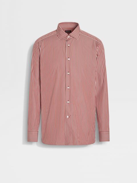 ZEGNA BRICK RED AND WHITE MACRO-STRIPED CENTOVENTIMILA COTTON SHIRT