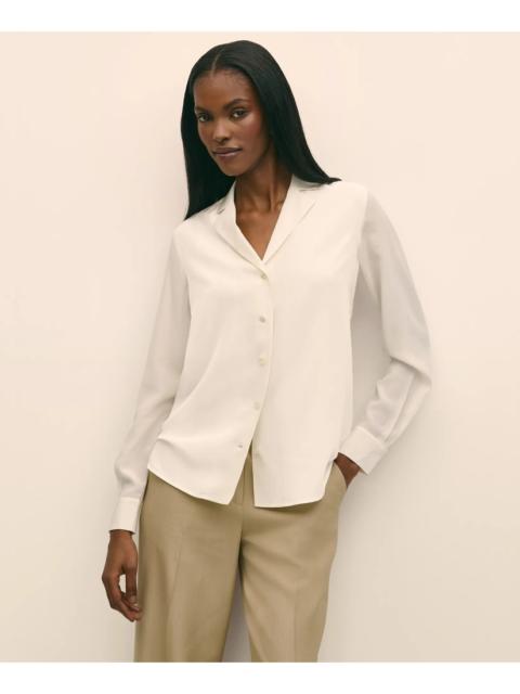 Brooks Brothers Silk Crepe Notch-Collar Blouse