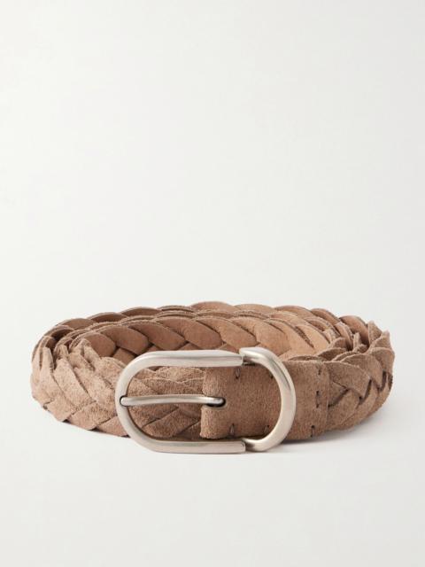 Brunello Cucinelli 3cm Woven Suede Belt Beige