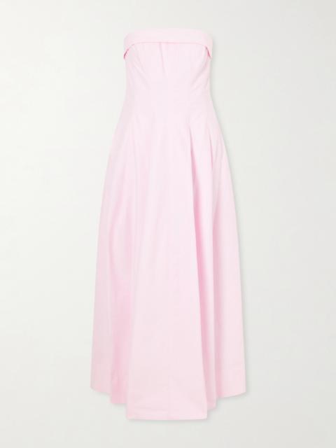 SIMKHAI Avril Strapless Pleated Cotton-blend Gown