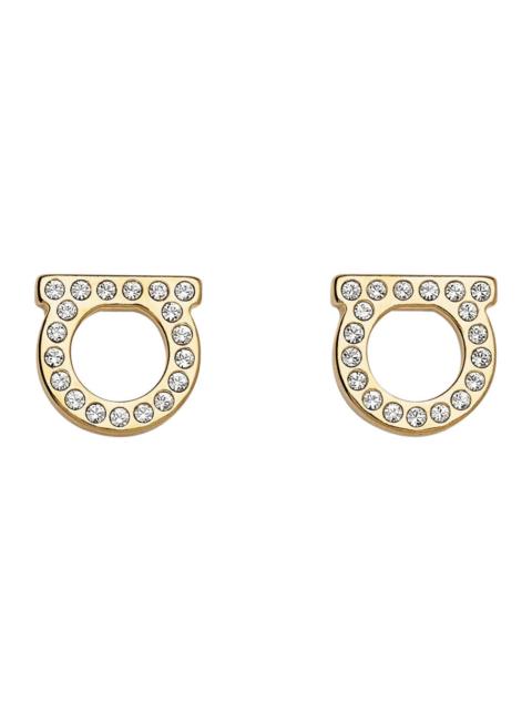 FERRAGAMO Stud Stra 8d Metallic Brass Glass Earrings