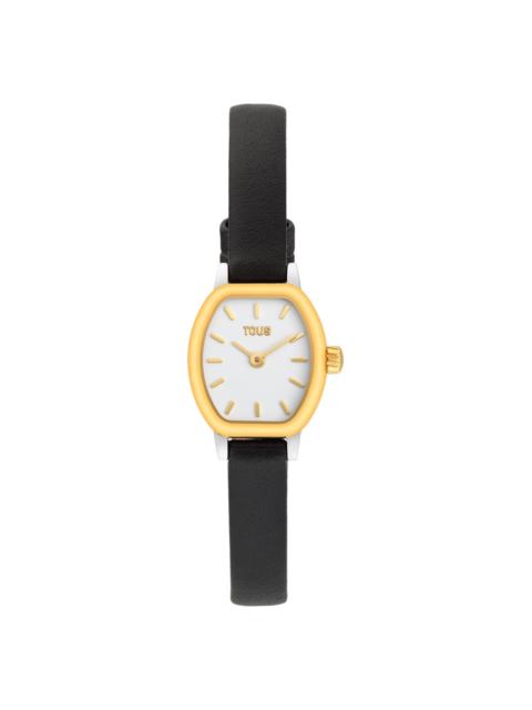 TOUS Oval watch with Swiss analog movement made of steel, 14 kt gold, and a leather strap Les Classiques