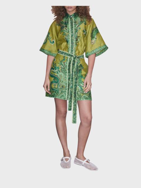 ALÉMAIS Solaris Belted Kimono-Sleeve Mini Shirtdress