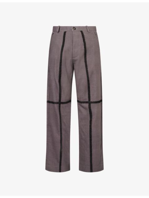 KARTIK RESEARCH Wrinkled Contrast-Stitch Cotton Trousers