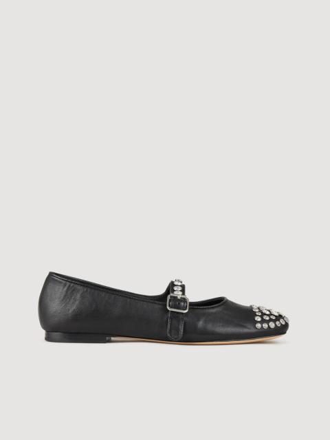 Sandro LEATHER AND RHINESTONE BALLET FLATS