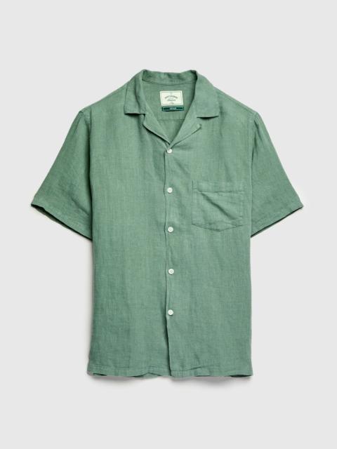 Portuguese Flannel Linen Camp Collar Shirt in Dry Green
