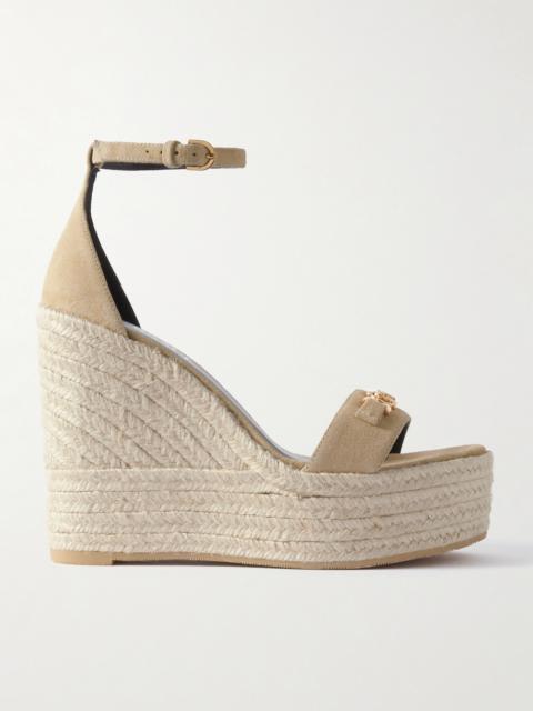 VERSACE Embellished Suede Espadrille Wedge Sandals