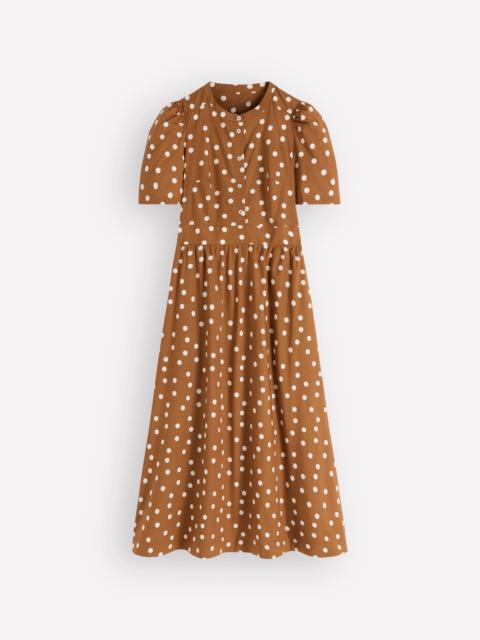 BODEN Ivy Cotton Midi Dress-Brown Painted Dot Spaced