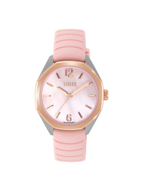 TOUS Two-tone analog Watch with Swiss movement, mother-of-pearl face and pink rubber strap TOUS Now Lady