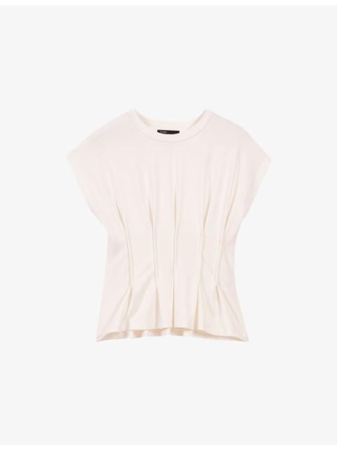 maje Fitted-Bodice Short-Sleeved Stretch-Woven T-Shirt