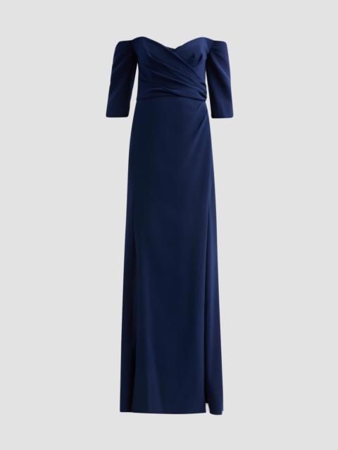 AMSALE Women's Stretch Crepe Off-The-Shoulder Gown - Navy