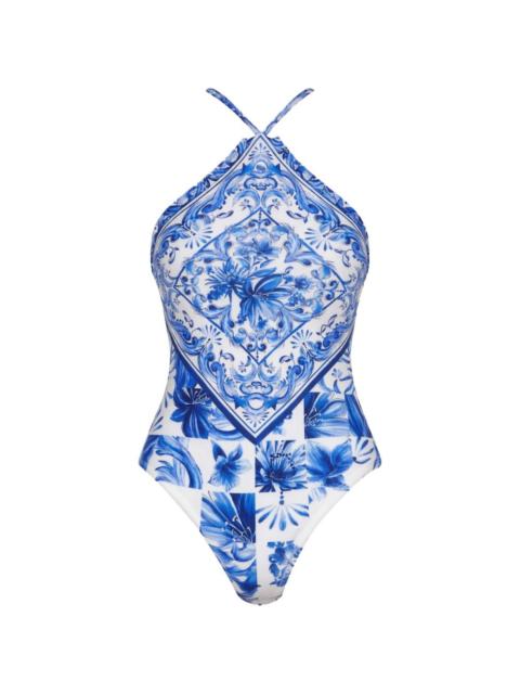 FARM RIO ruffled floral-print swimsuit