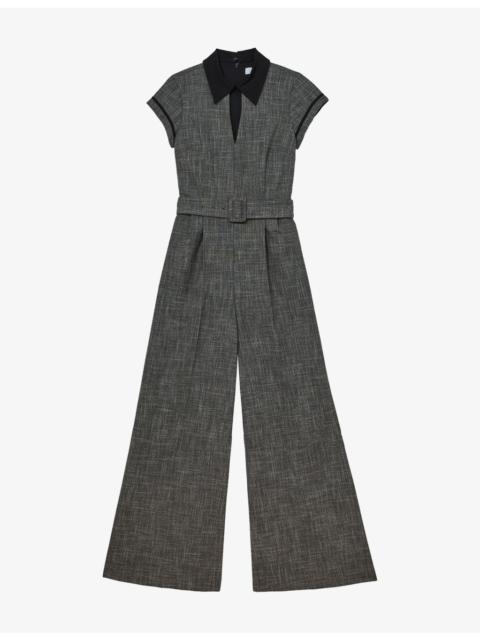 REISS Bella Collared Wide-Leg Belted Woven Jumpsuit