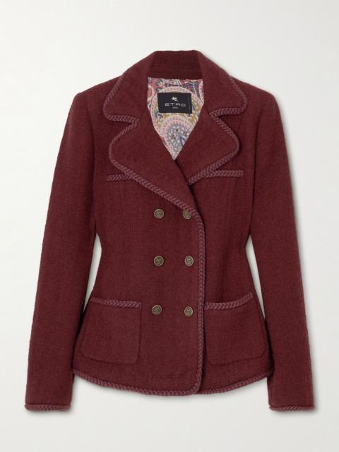 Etro Double-breasted wool-blend tweed jacket Burgundy
