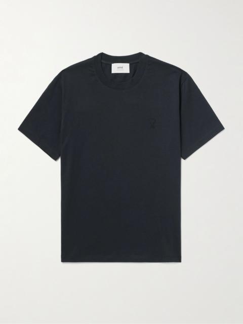 AMI Paris Logo-Embroidered Organic Cotton-Jersey T-Shirt Black