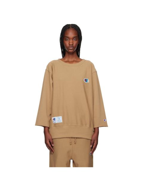 UNDERCOVER Tan Champion Edition Beaded Logo Appliqué Sweatshirt