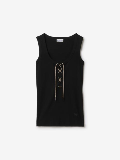 Check Trim Cotton Blend Tank Top