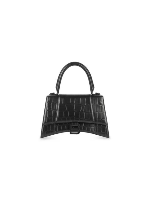 BALENCIAGA 여자의 Hourglass 작은 핸드백 Crocodile는 검정에서 돋을새김했습니다