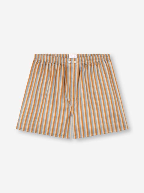 Derek Rose Men's Classic Fit Boxers Wellington Cotton Brown and Blue Multicolor Stripe