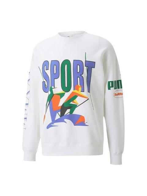 PUMA x Butter Goods Unisex Printing Round-neck Sweatshirt White 532440-02