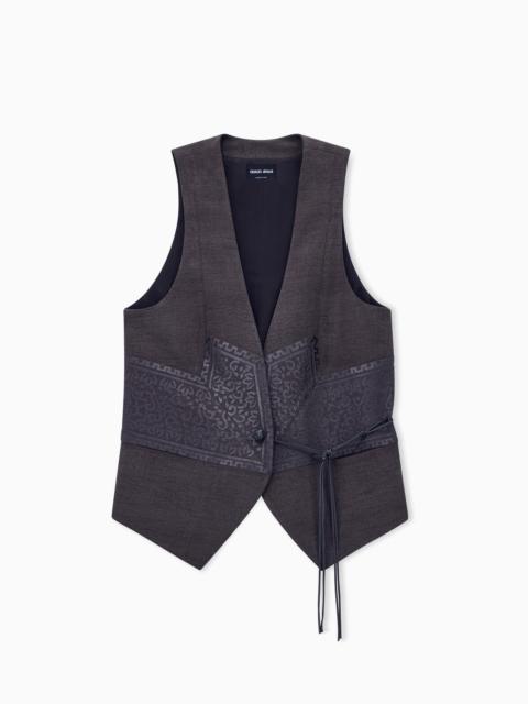GIORGIO ARMANI GILET IN SETA E LANA VERGINE CON MOTIVO JACQUARD E LACCI