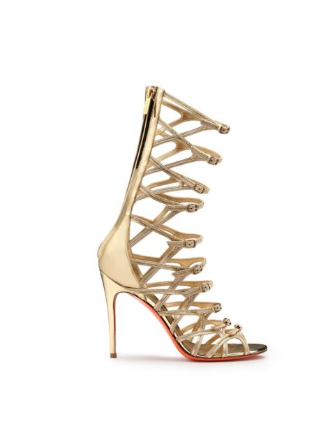 Santoni Women's gold leather and strass high-heel Crest Collection sandal