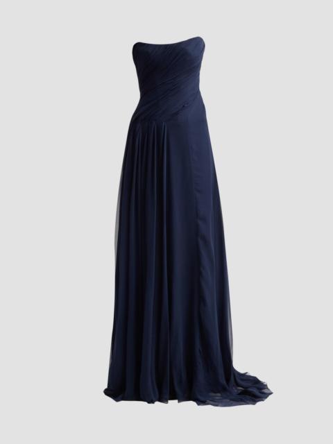 Monique Lhuillier Women's Strapless Silk Draped Gown - Navy
