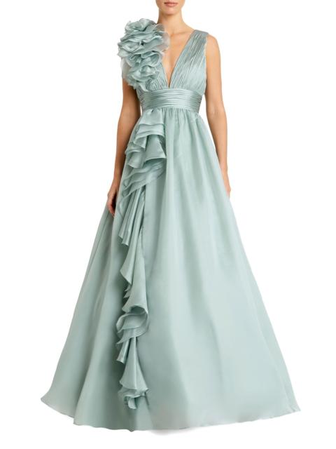 MAC DUGGAL Women's Ruffle Shoulder V-Neck Gown - Mint
