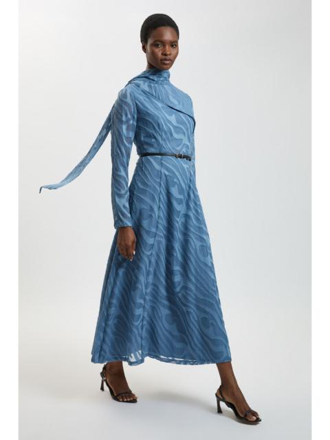 KAREN MILLEN Slub Self Stripe Scarf Detail Woven Maxi Dress