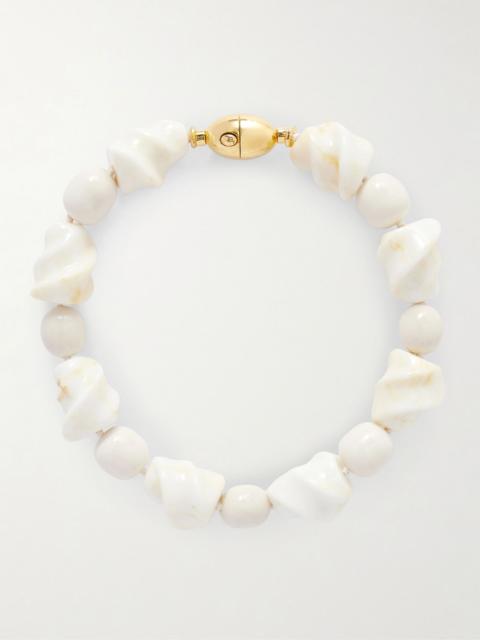 LIZZIE FORTUNATO Salamanca gold-tone porcelain beaded choker White