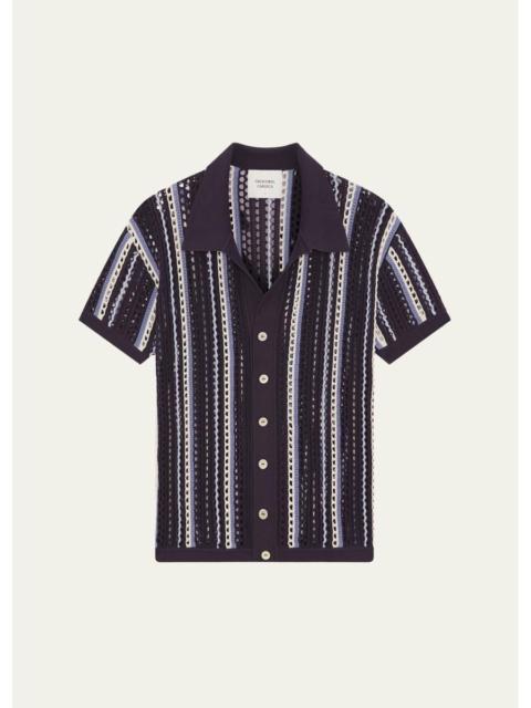 FRESCOBOL CARIOCA Men's Striped Short-Sleeve Crochet Cardigan