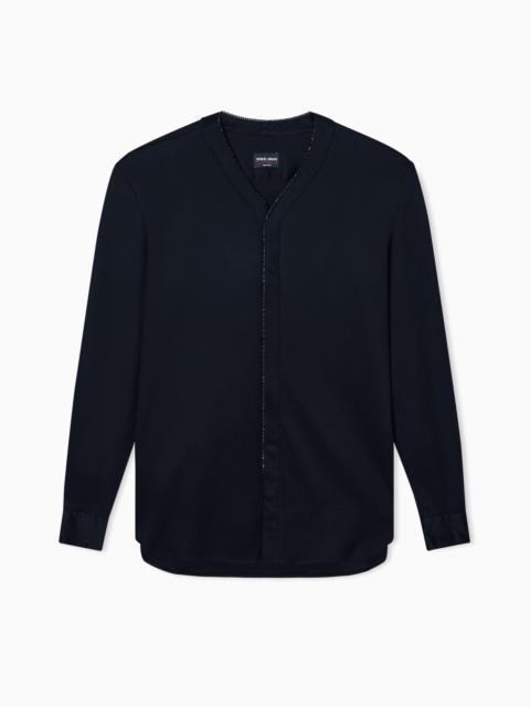 GIORGIO ARMANI Giorgio's silk interlock shirt with rhinestone piping