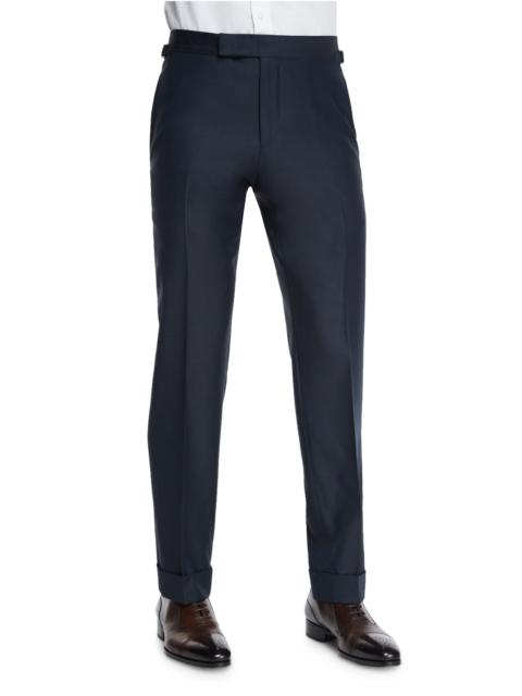 TOM FORD O'Connor Base Flat-Front Sharkskin Trousers, Navy