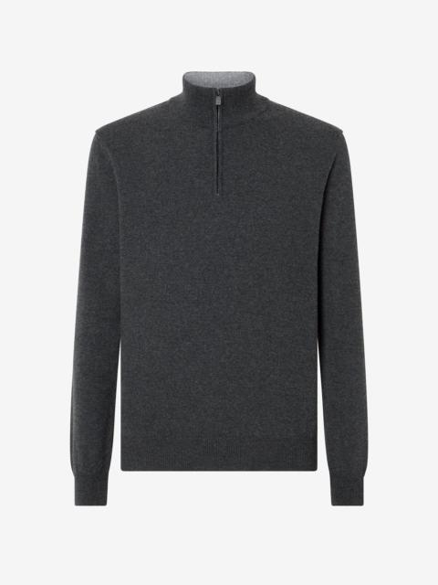 CORNELIANI Anthracite grey zip-up wool and cashmere turtleneck