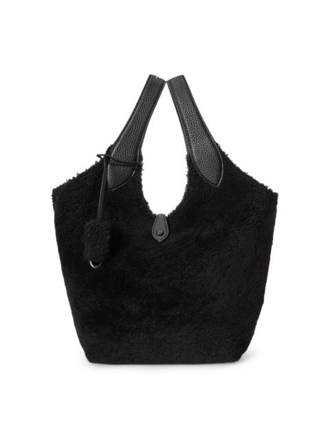 Polo Ralph Lauren Women's Medium Polo Play Shearling & Leather Tote Bag - Black