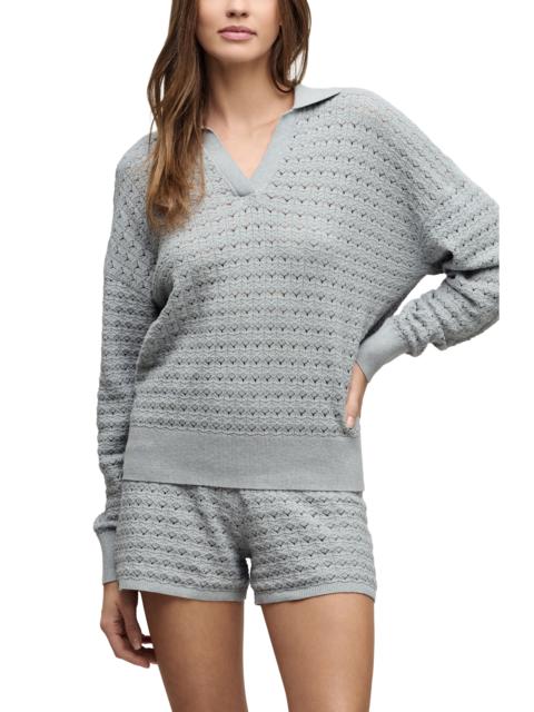 Barefoot Dreams barefoot dreams Heathered Cotton Tulip Pointelle Collared Pullover in Frost