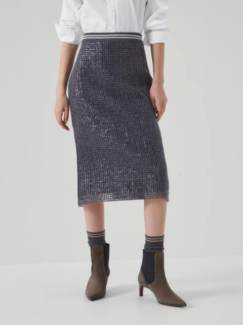 Brunello Cucinelli Dazzling net embroidery straight skirt in mohair and wool