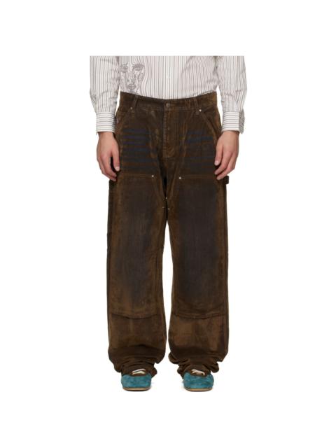 KidSuper Brown Eye Badge Flocked Jeans
