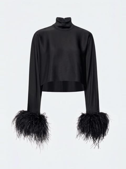 LAPOINTE Lightweight Satin Caftan Top With Feathers