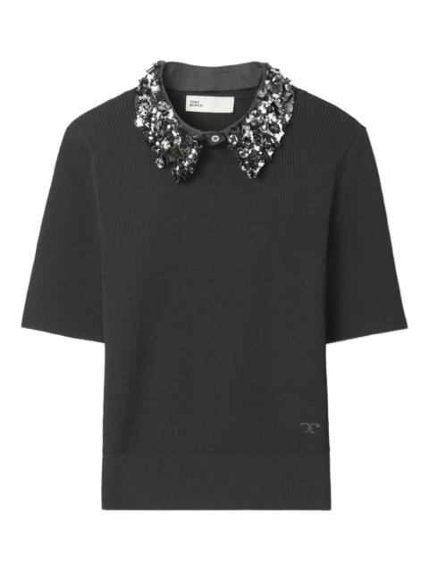 TORY BURCH embellished-collar short-sleeve top