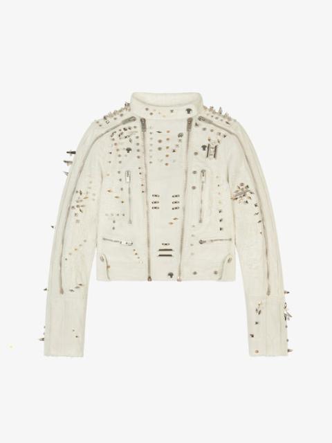 Givenchy BIKER JACKET IN DESTROYED DENIM WITH STUDS