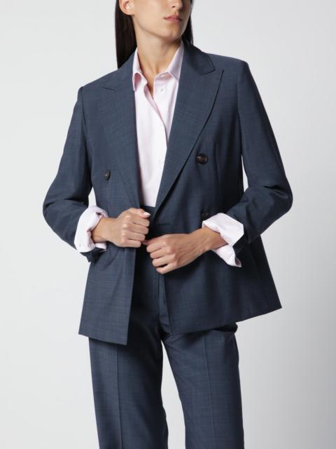 Max Mara Studio Double-Breasted Jacket in Denim Blue Wool Canvas