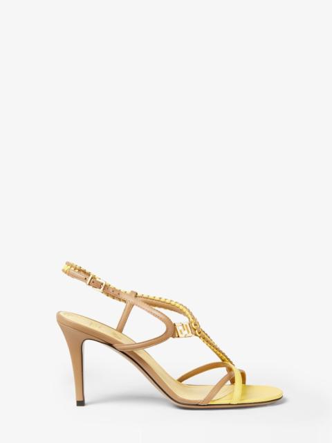 FENDI Fendi FFold Brown and yellow nappa leather high-heeled sandals